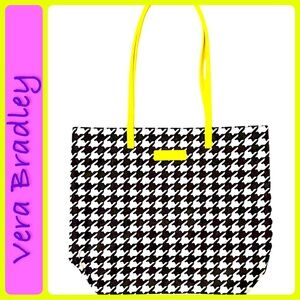 Vera Bradley Hello Yellow Midnight Houndstooth Water Repellent Tote Bag